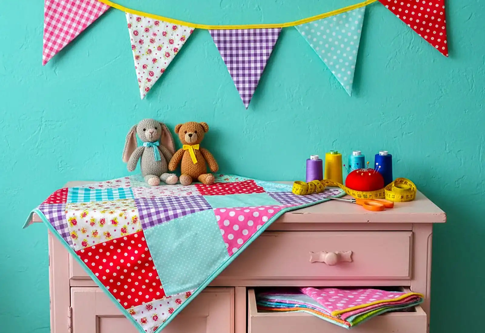 Met de hand gemaakt patchwork-deken.